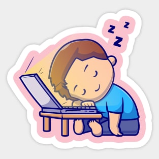 Cute Boy Sleeping On Laptop Cartoon Sticker